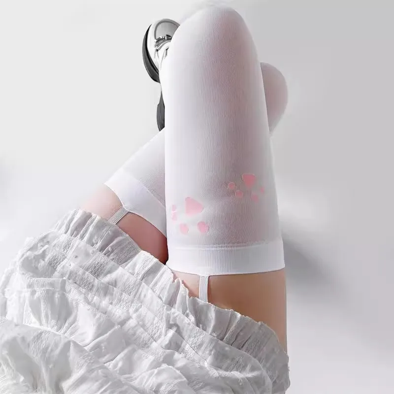 Niedliche Katzenpfoten Lange Röhrensocken Mädchen Weiche Mädchensocken mit Schleife Überkniestrümpfe