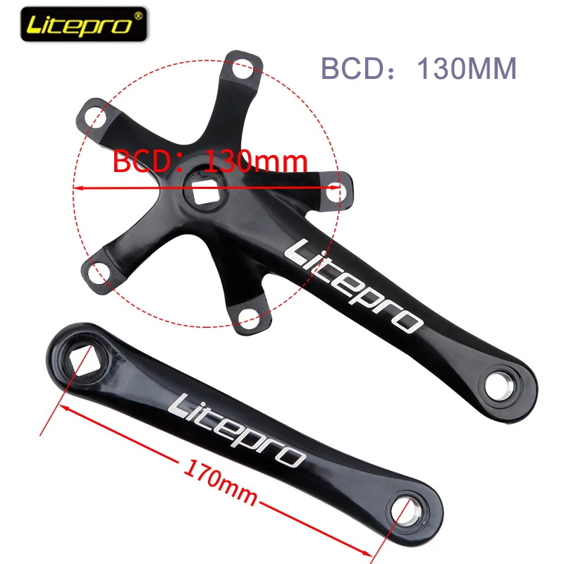 Litepro 130BCD Folding Bicycle 5 Bolts Crankset 170mm 5 Holes Sprocket 48/50/52/54/56/58T Chainring for BMX/Road Bike Crank