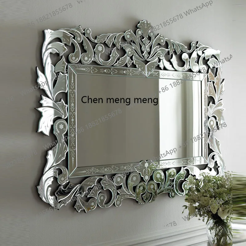 Carved mirror, wall-mounted decorative mirror, porch, bathroom mirror, model house neoclassical decoration
