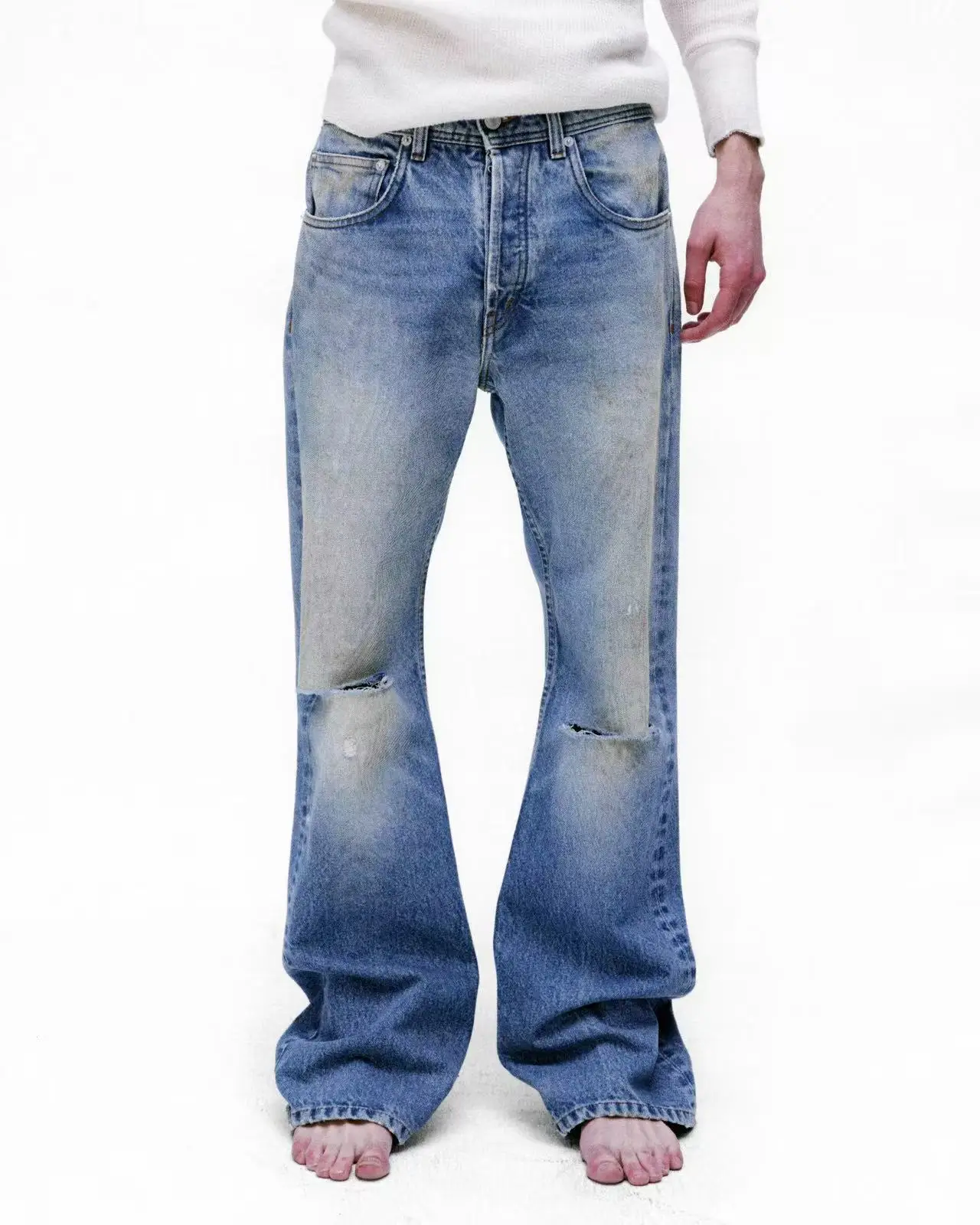 ER/D 25SS Washed old knife cut damaged mud dyed slightly loose jeans