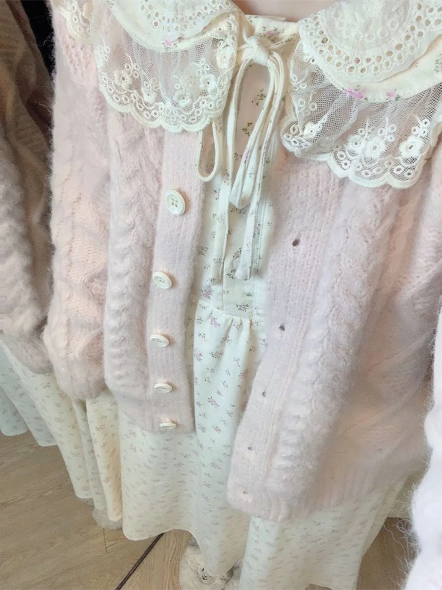 

Милый японский круглый вязаный свитер, пальто, женский студенческий кардиган + корейская версия, комплект с кукольным воротником