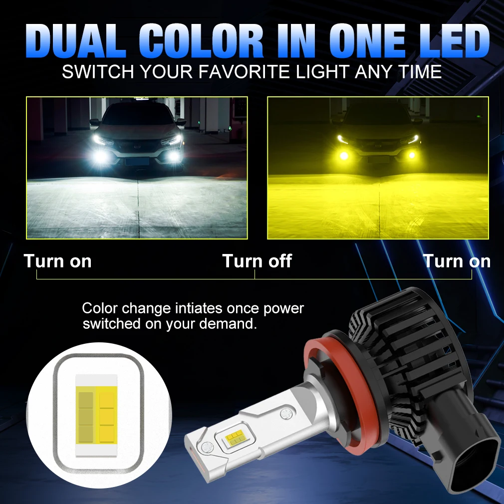 Limited offer Lowest price 2pcs Car Fog Lamp 9006 HB4 Car LED Headlight 9012 Hir2 Led Auto Car Headlamp Dual Color CSP Chip