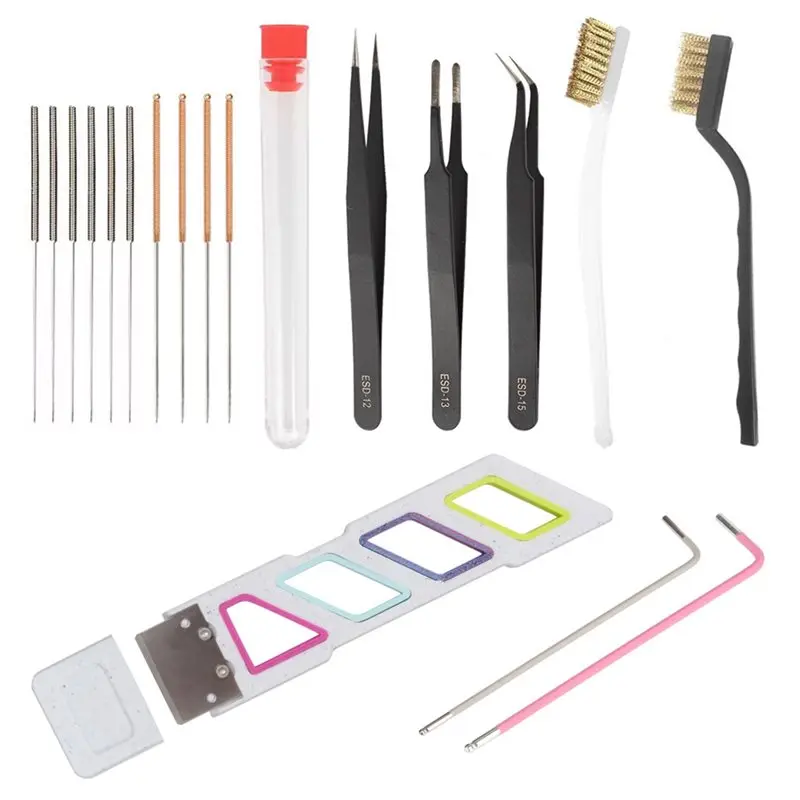 A72T For Nozzle Cleaning Tools- 3D Printer Cleaning And Maintenance Kit Includes Needles Brushes Tweezers Pliers For Unclog Forc