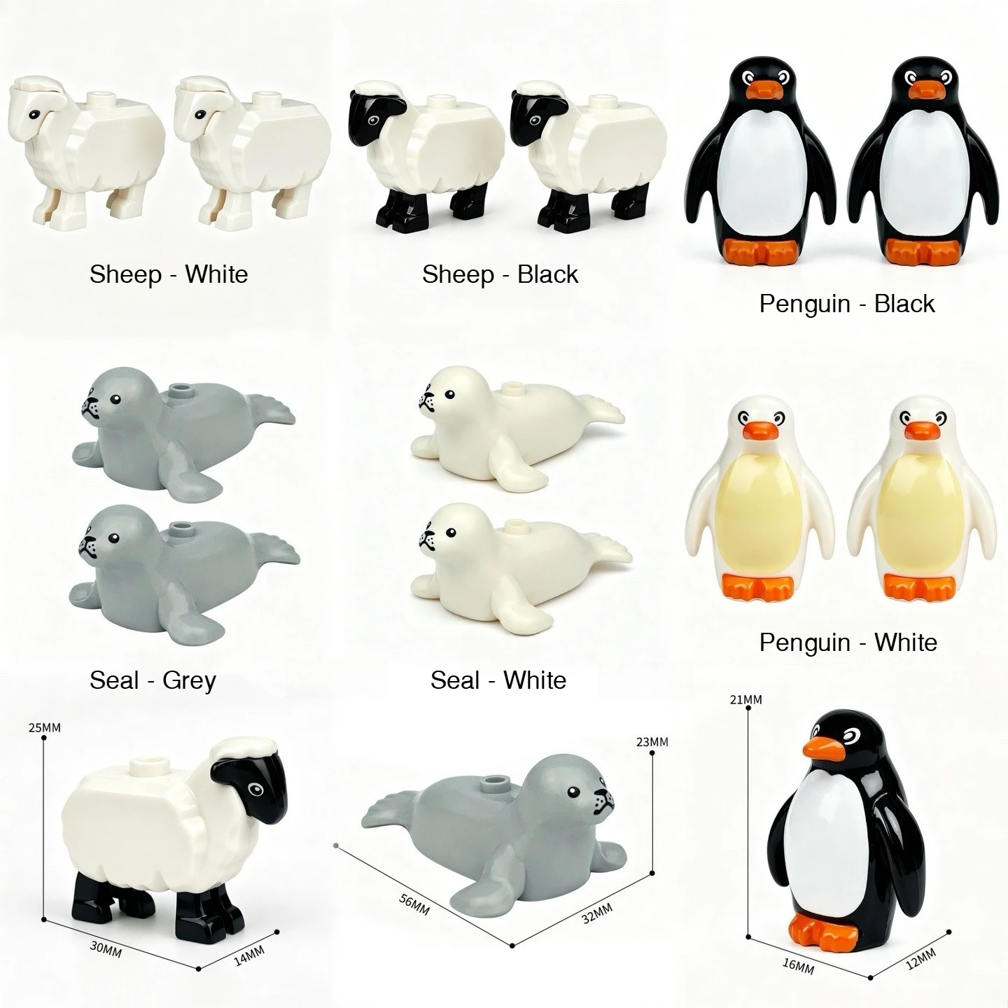 Small Animal Model Building Blocks, Seal Penguin Sheep Assemble Bricks Toy, Land and Ocean Creatures Blocks,humanoid dolls,gifts