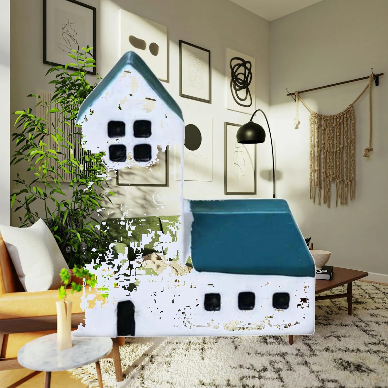 Craft House Miniature Rustic Building Sculpture Japanese Style for Desktop Decoration and Garden Design