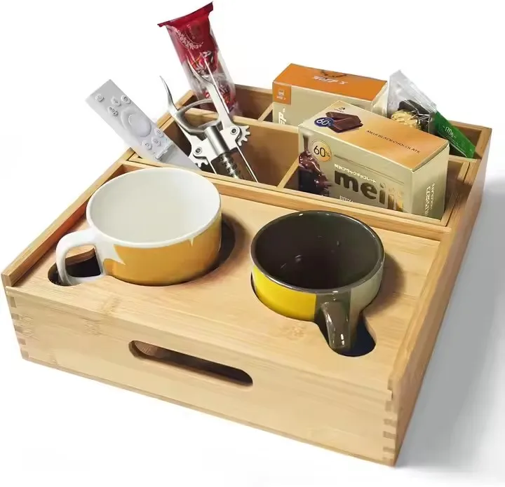 Adjustable Bamboo Sofa Armrest Tray Portable Cup Holder Console Caddy for Table Desk Kitchen Custom Couch Cup Holder for Tools