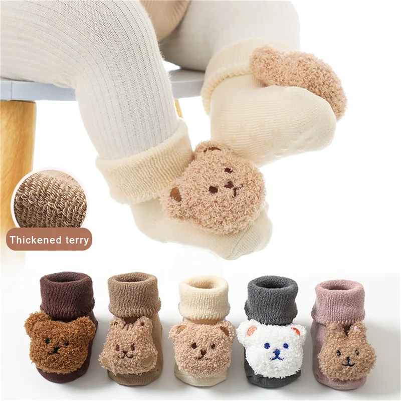 Suefunskry Baby Socks Slipper Socks Kids Newborn Warm Thick Grip Socks Cosy Winter Christmas Floor Socks, 0-3Years