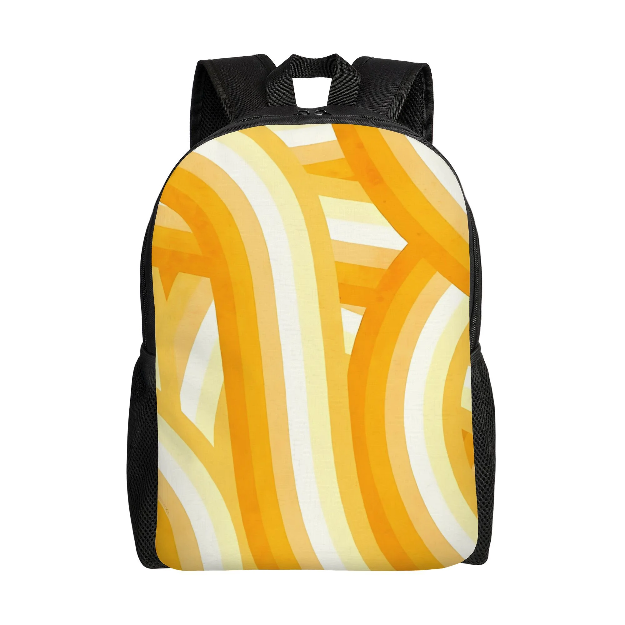 Mochila Amarillo Mostaza con Rayas Naranja Mostaza para Hombre y Mujer - Diseño de Rayas Onduladas, Cierre de Cremallera Negra