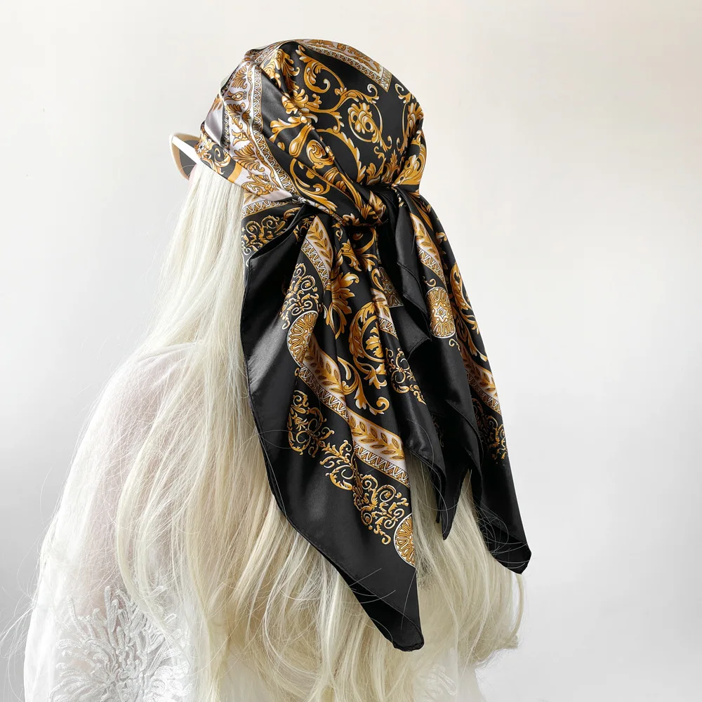 Silk Shawl Satin Square Scarf For Women Paisley Neckerchief Female Headband Hair Bands Print Foulard Hijab Wraps Bandan 90cm - view 4