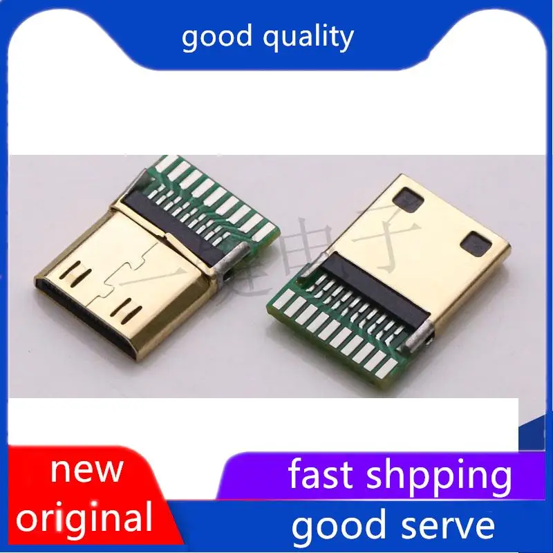 

10pcs original new HDMI C-type male connector with solder wire plug 19P 19+1 mini male connector with PCB board