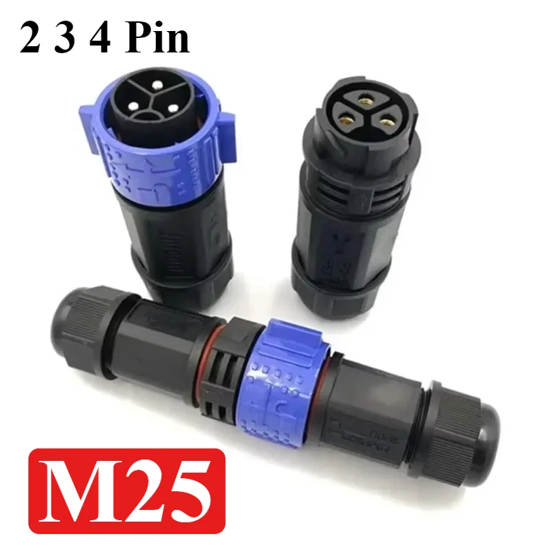 50A M25 Waterproof Connector IP67 2 3 4 Pin Male Female Connectors 6-18mm 300V High Current Docking Solder/Screw Lock Wire Plug