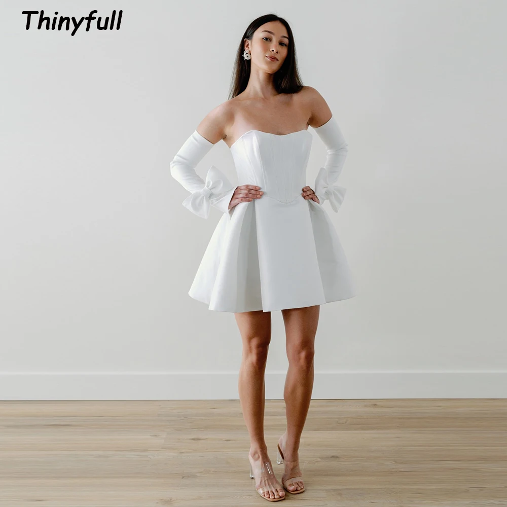 

Thinyfull Simple Short Wedding Dress A-line Detachable Sleeves with Bow Bridal Party Dresses Princess 2024 Beach Bridal Gown