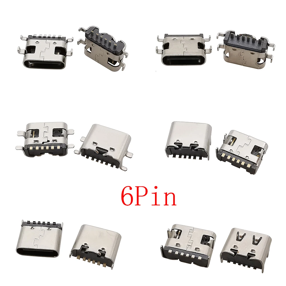 10Pcs USB Connector Type C Female Jack 2/6/16/24Pin SMD SMT Type-C Socket Charging Port For PCB Soldering DIY Repair Adapter