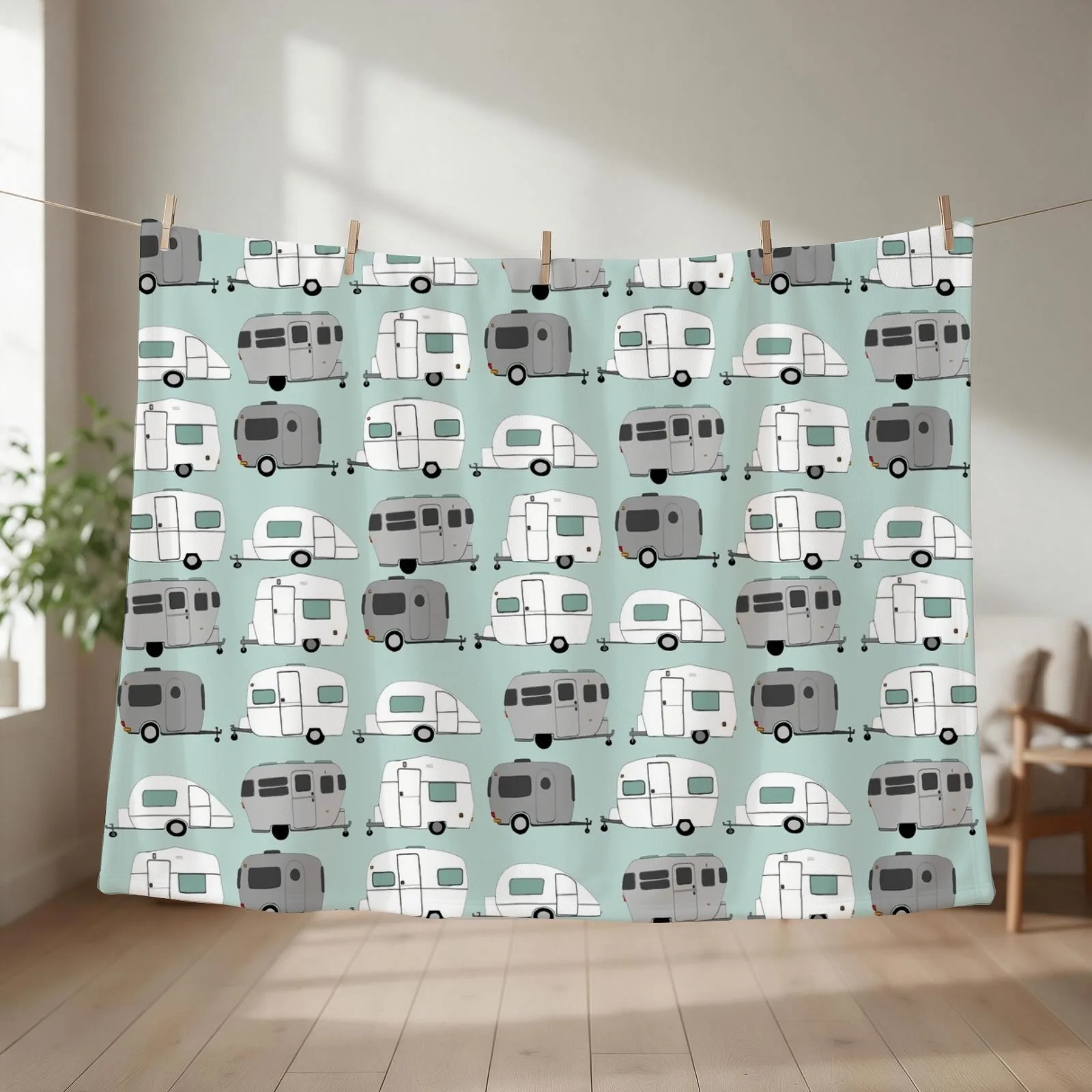 chromatic vintage caravan pattern Throw Blanket couch cozy soft plush fuzzy picnic outdoor blanket