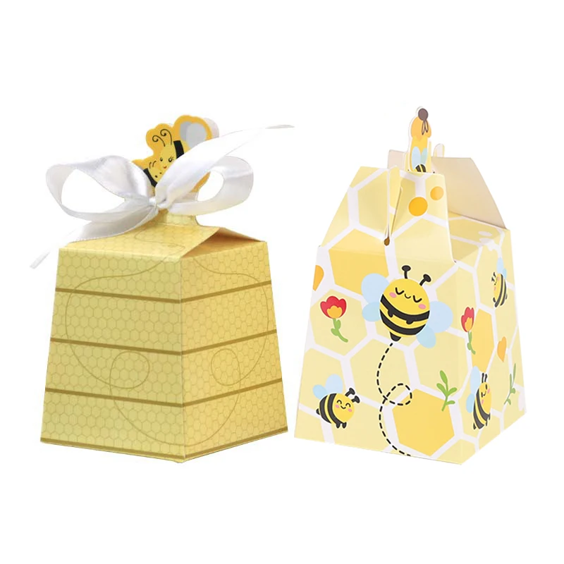 10pcs Honey Bee Themed Paper Candy Box Baby Shower Birthday Wedding Party Favor Decoration Supplies Yellow Cartoon Honey Bee Box