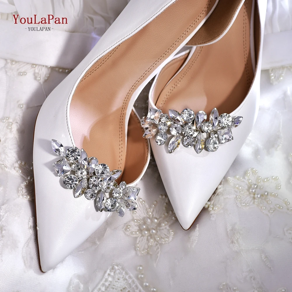 TOPQUEEN Wedding Bridal Shoe Buckle Women High Heels Decoration Shiny Rhinestone Shoes Clips Handmade Accessories HX51