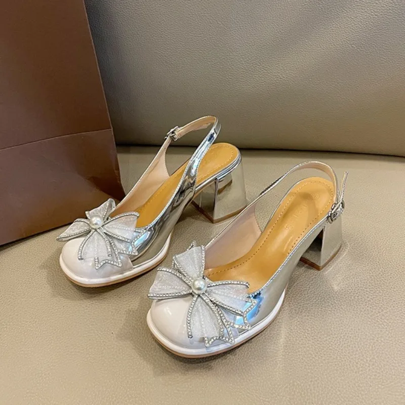 

New Womens Shoes Exquisite Imitation Pearl High Heeled Sandals for Woman Sweet Style Casual Shoes Designer Shoes Sandalias Mujer