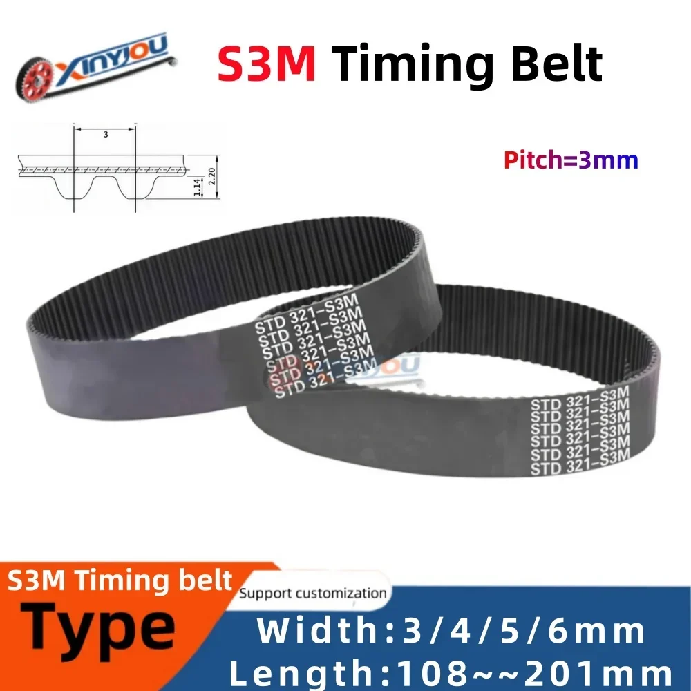 S3M Rubber Synchronous Belt Closed Loop 3/4/5/6mm Width 108-201mm Length High Precision Drive Belt for 3D Printer CNC Laser