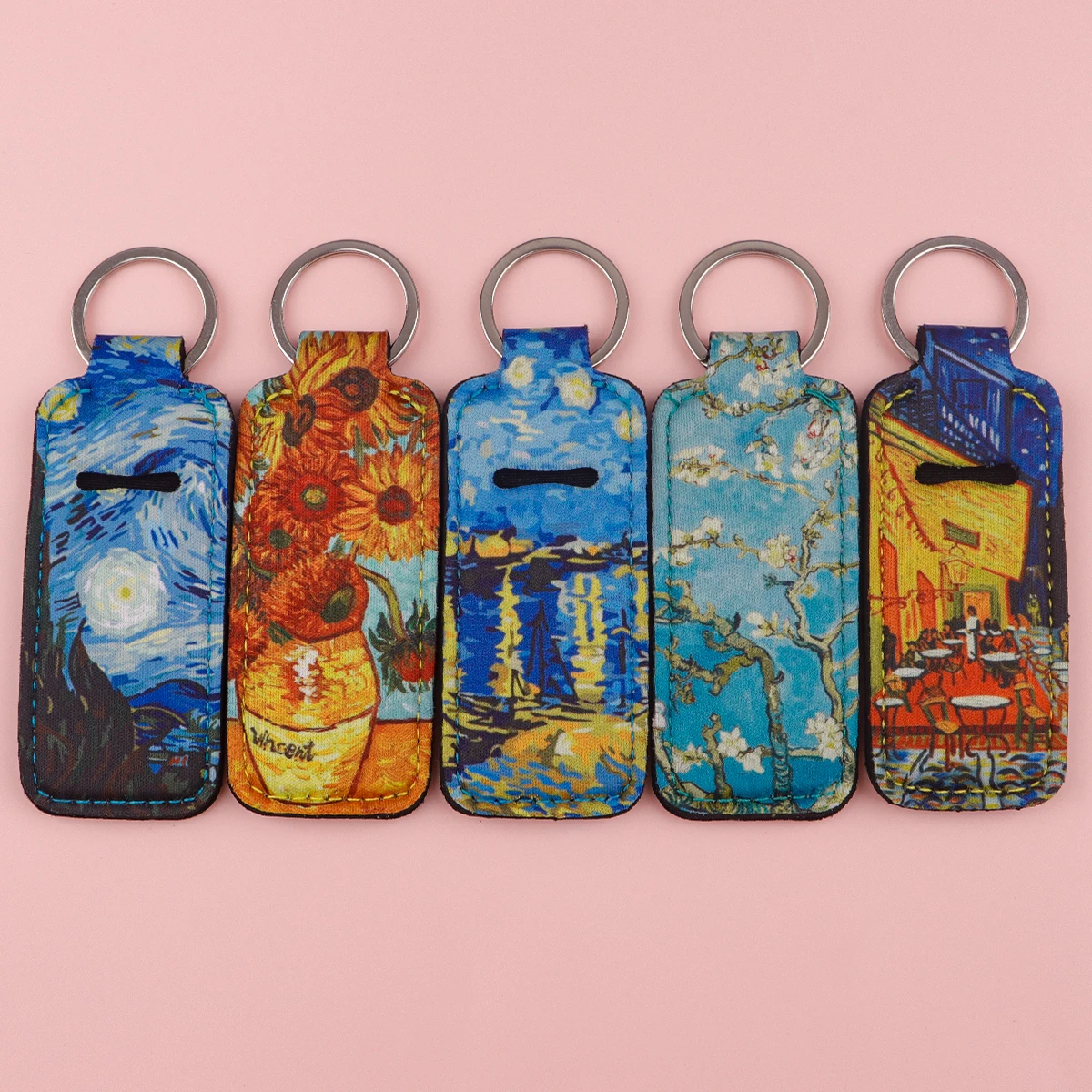 

Van Gogh Art Painting Clip On Lipstick Holder Keychain Key Chain Lip Balm Lipsticks Keyrings Bag Accessories Jewelry