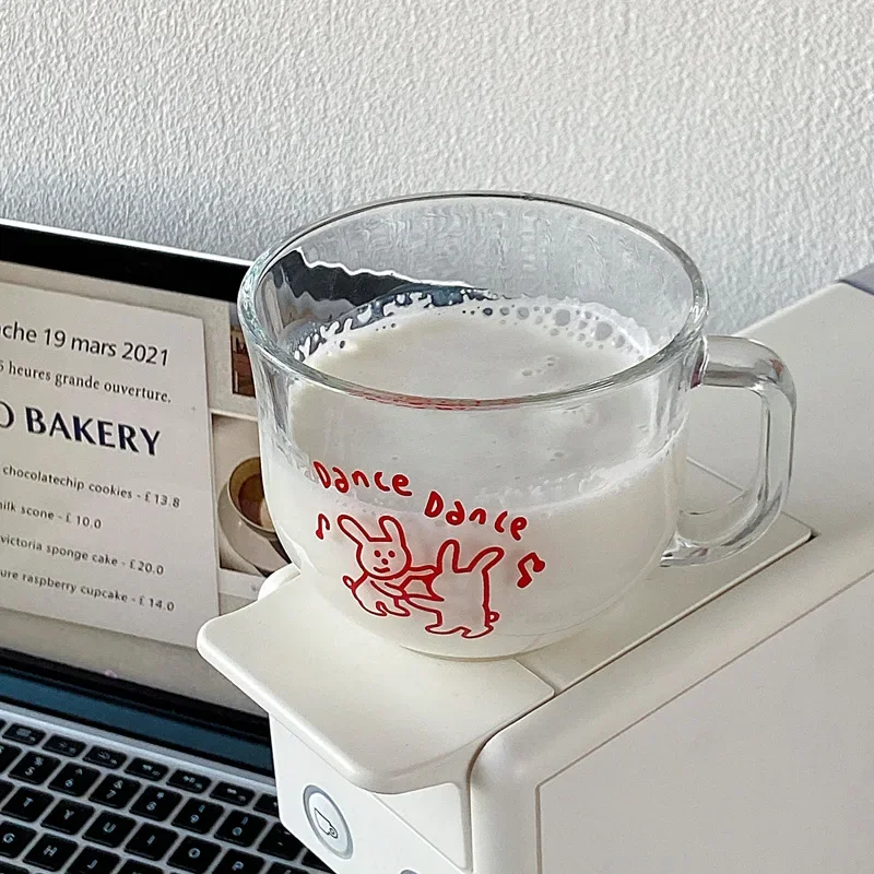 Letter Glass Coffee Mug with Handle Glass Coffee Cups for Cappuccino Latte Cereal Yogurt Milk Hot or Cold Beverages 480ML