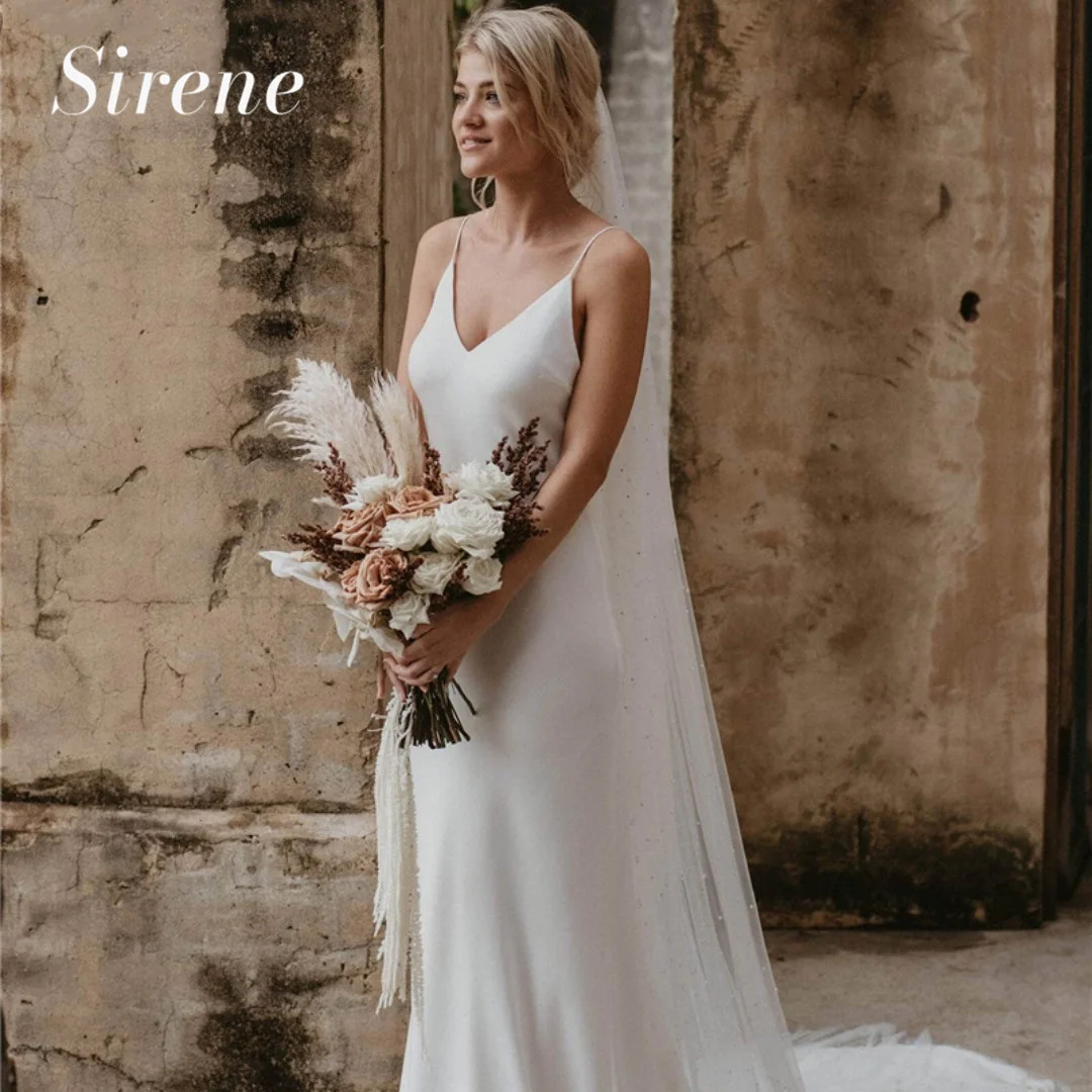 Simple Elegant Wedding Dress For Woman 2024 V-Neck Spaghetti Straps A-Line Beach Bridal Gown Maid-Calf robe de mariée custom