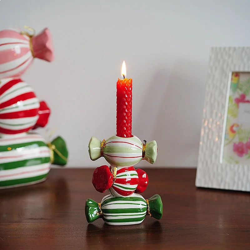 Creative Hand-painted Candy-shaped Ceramic Candle Holder Christmas Halloween Dining Table Decoration Candelabro Mimbre