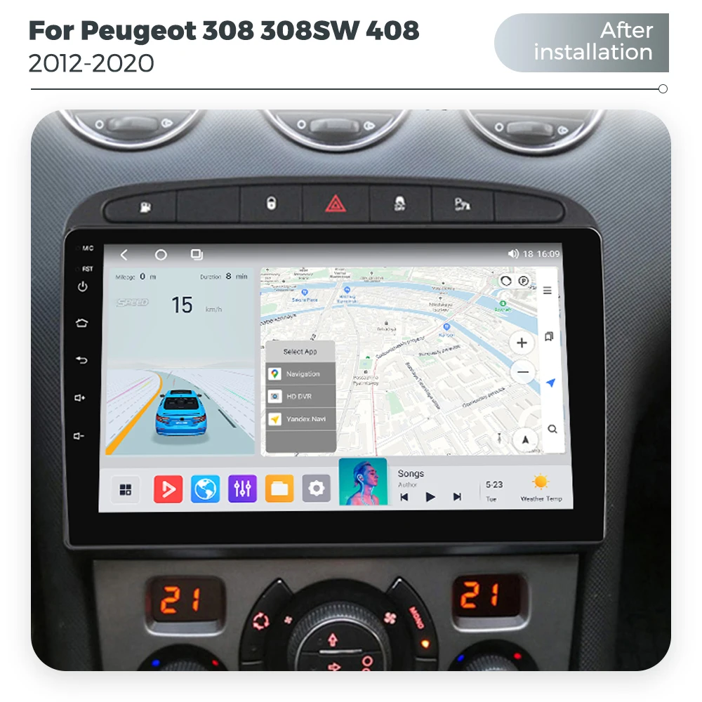 EU Duty Free Shop Android System for Peugeot 308 308SW 408 2012-2020 Car Radio Multimedia Player 8+256G WIFI QLED GPS Navigation