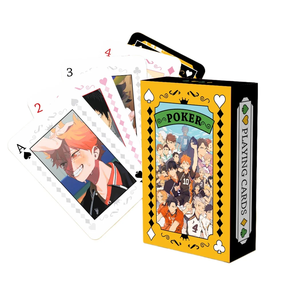 Anime poker brinquedo haikyuu cartas de jogo de tabuleiro hinata shyouyou kageyama tobio cosplay capa dura presente de coleção