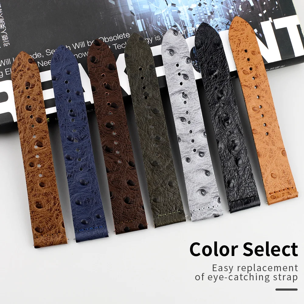 Handmade Ostrich Pattern Genuine Leather Watchband Belt Bracelets for 16/17/18/19/20/21/22mm Waterproof Men\'s Watch Strap
