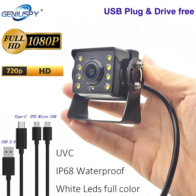 160Degree Fisheye 1080P HD Android OTG Vehicle IP68 Waterproof White Led USB Car Camera UVC With Metal Housing Bracket cabinets