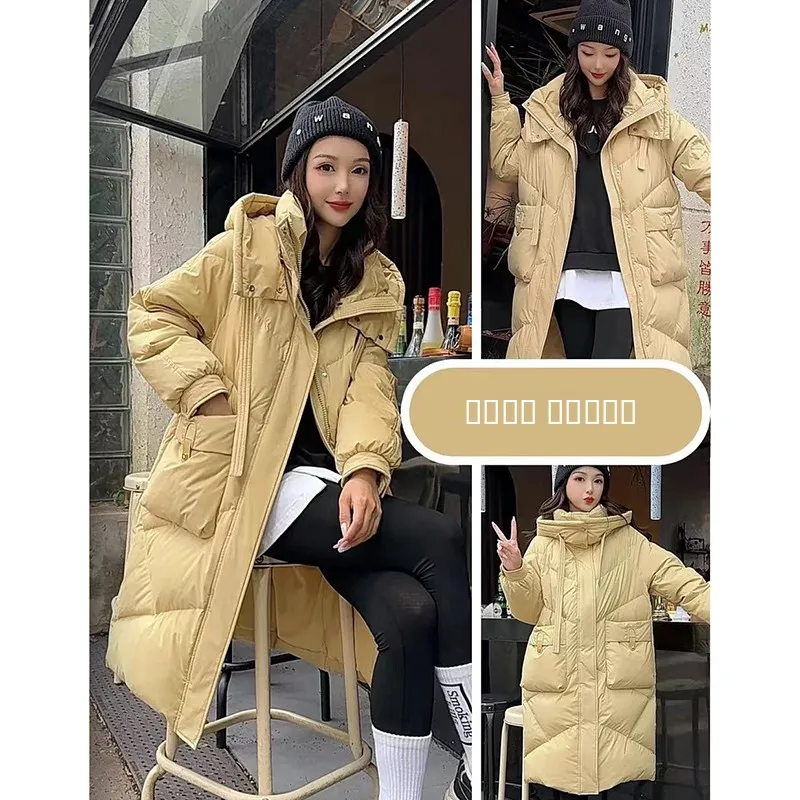 

Ele Women's Thiened Warm Detachable Hooded Mid-Length down Jaet Faionable Autumn Winter Coat Sli Home Brand