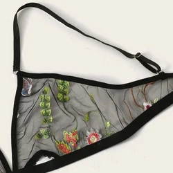 2pcs/Set Women Sexy Embroidered Bikini Lingerie Tankini See Through Bra G-String Women's Sexy Embroidered Knitted Underwear