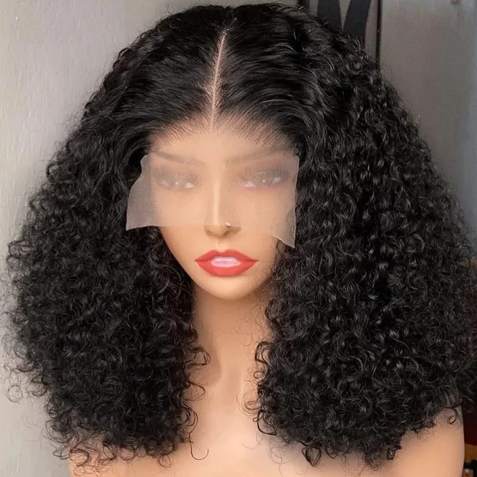 

200 Density Curly Wig Deep Wave Lace Frontal Bob Wig Human Hair Wig 13x4 Transparent Lace Front Wig Pre Plucked For Women 12inch