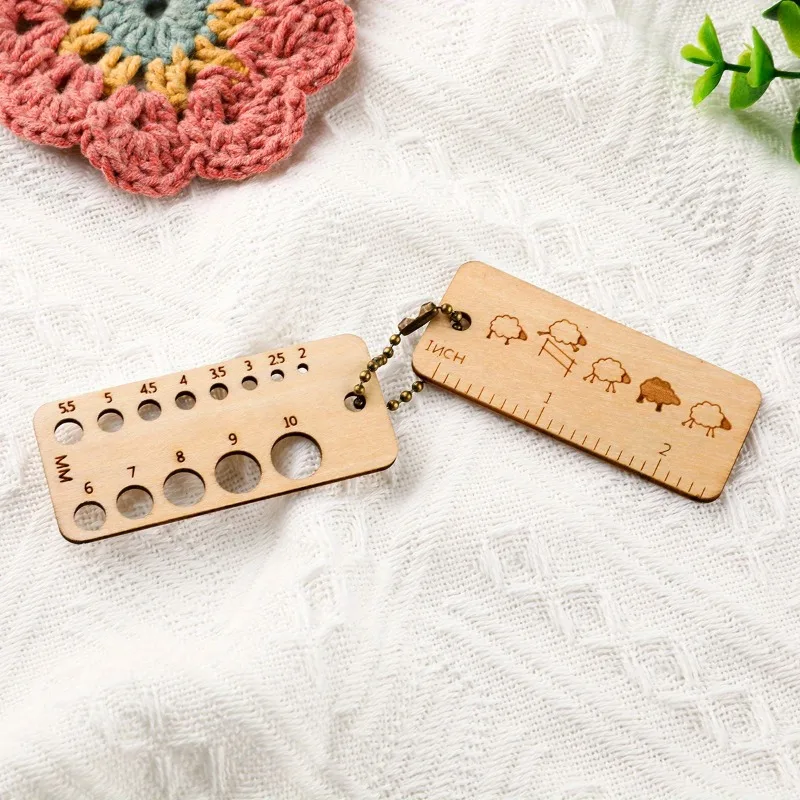 1 Set Natural Wooden Knitting Gauge Ruler with Locking Stitch Markers  Rectangle Crochet Measuring Tool DIY Sewing Accessories