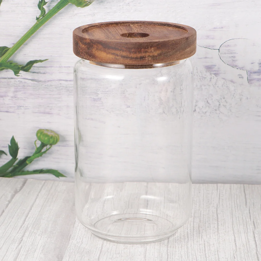 

2 pcs Glass Tea Storage Jar 500Ml Clear Borosilicate Glass Food Container With Wooden Lid Insect Resistant Sealed Kitchen