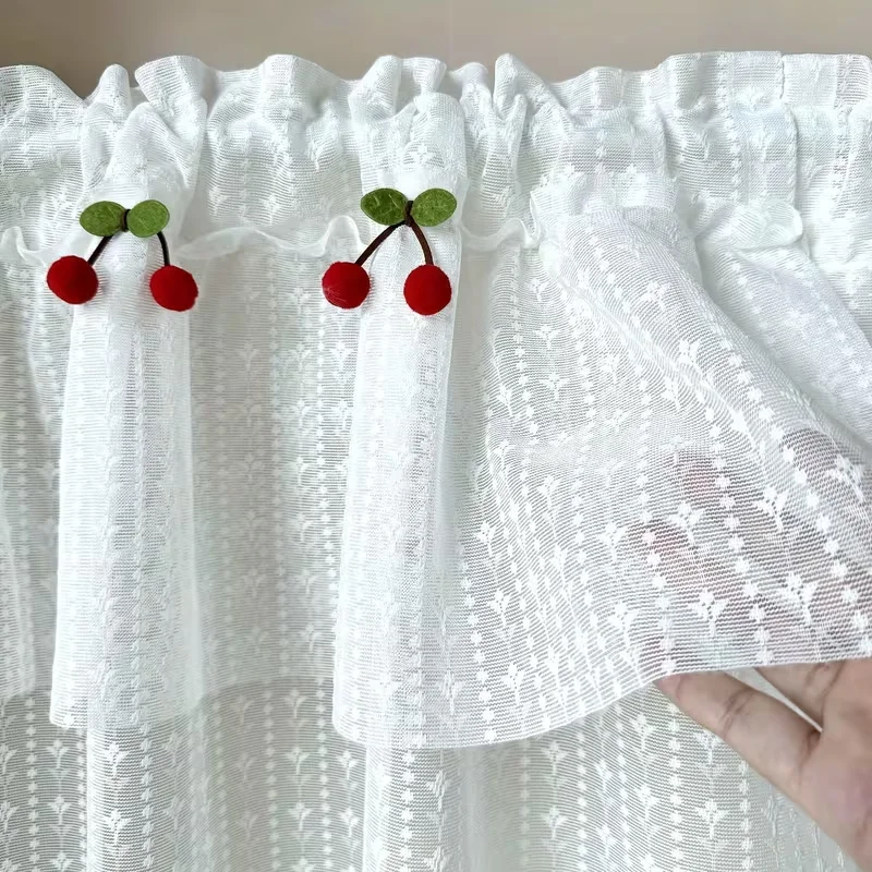1pc Floral Hollow Double Sheer Curtain, Jacquard Mesh, Log Style Bay Window Decor Curtain