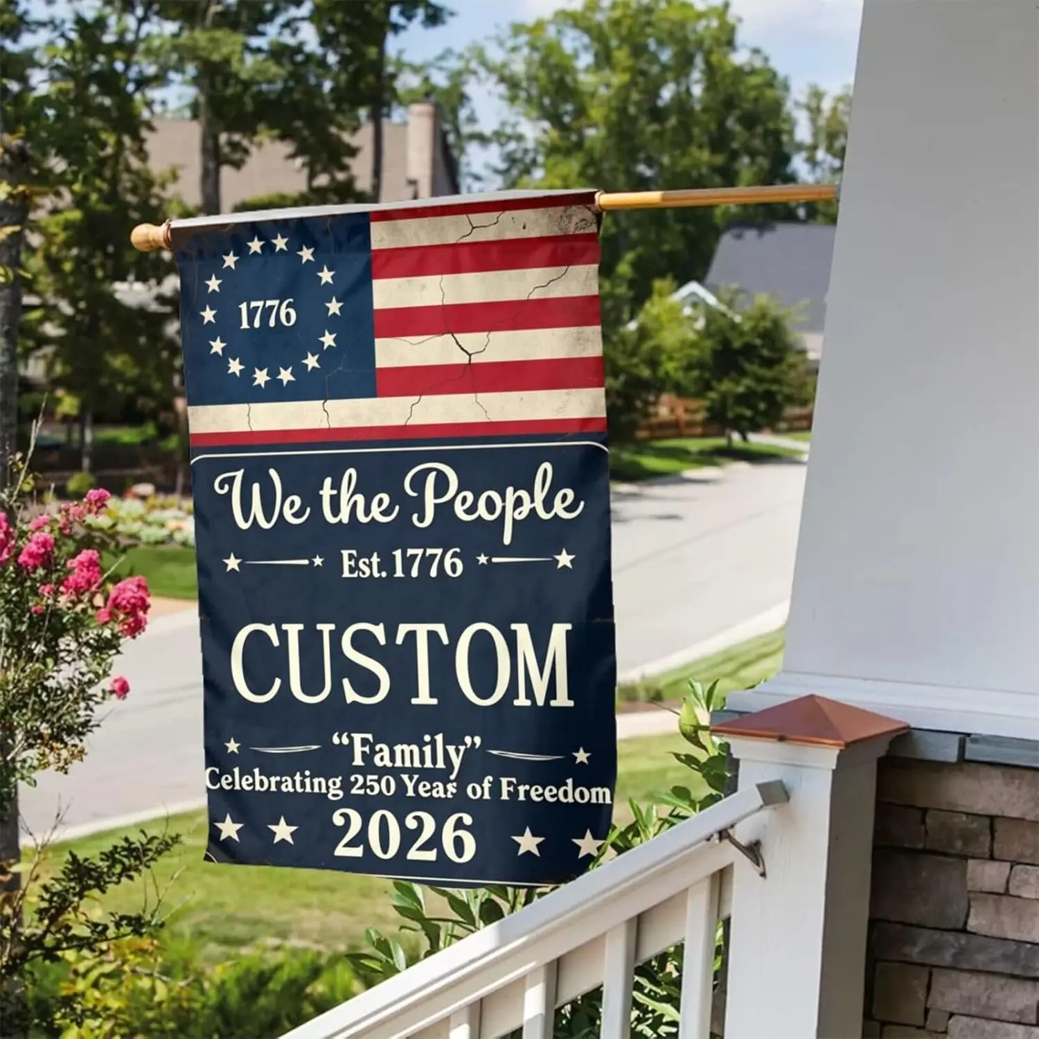 USA 250th Anniversary Personalized Garden Flag, Custom Family Name Patriotic Banner, 1776-2026 Commemorative House Flag, 4th AAS