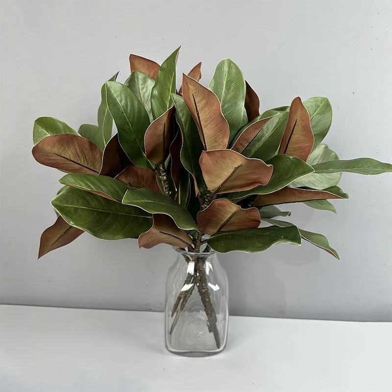 2pcs Artificial Magnolia Leaf Green Plant Floral Plastic Simulation Magnolia Branch Fake Plants Leaves Shopping Mall Decoration