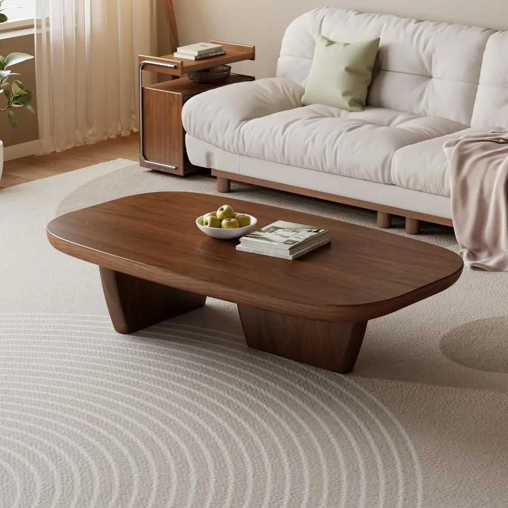 Mid Century Modern Walnut Coffee Table, Rounded Corners, Suitable for Living Room and Office