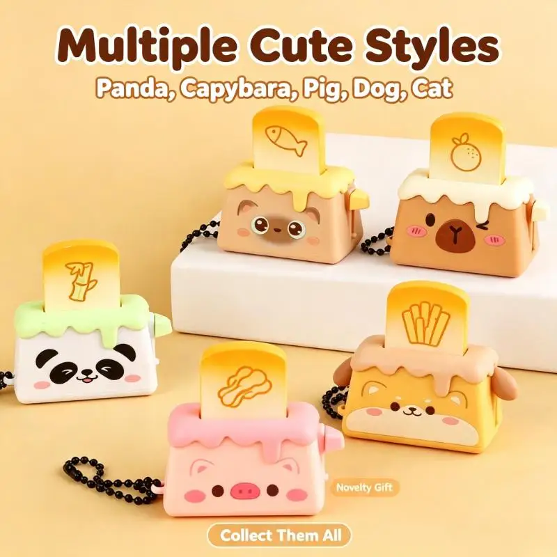 Cartoon Pop‑Up Toast Bread Machine Fidget Keychain Cute Animal Bag Pendant Creative Stress Relief Toy Gift