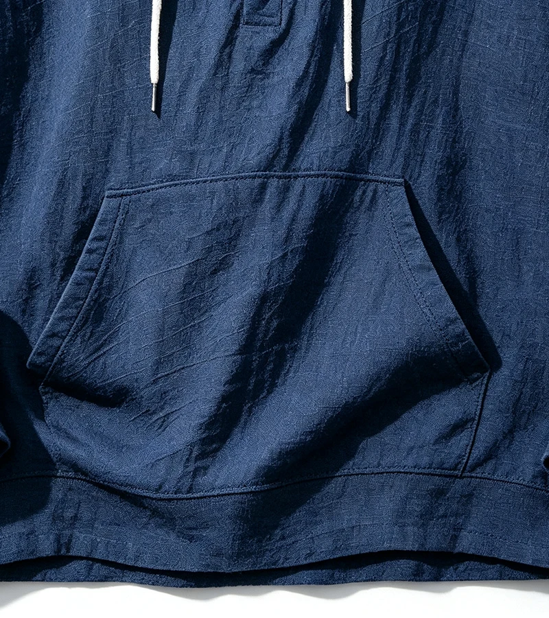 Herren Leinen-Pullover-Hemd Frühling Herbst Lässiges Kapuzen-Oberteil Locker Geschnittenes Langarm-Textilhemd Leichte Freizeitkleidung für Männer – Detail 9