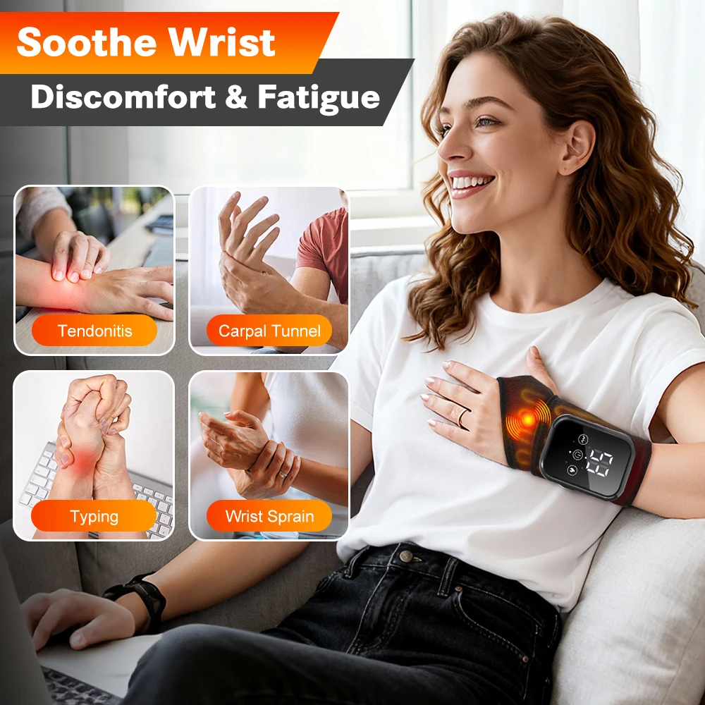 Electric Heating Wrist Massager Wrist Brace Protector Wrap Vibration Massage Relieves Tenosynovitis Carpal Tunnel Fatigue Relief view 6