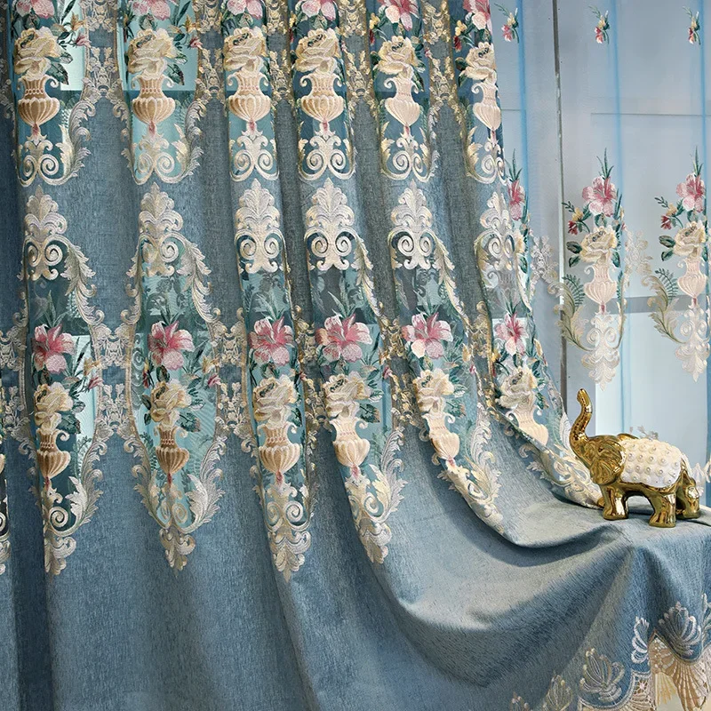 Palace Style Luxury Jacquard Embroidery Curtains High Shading European Style for Living Dining Bedroom Kitchen Custom Size