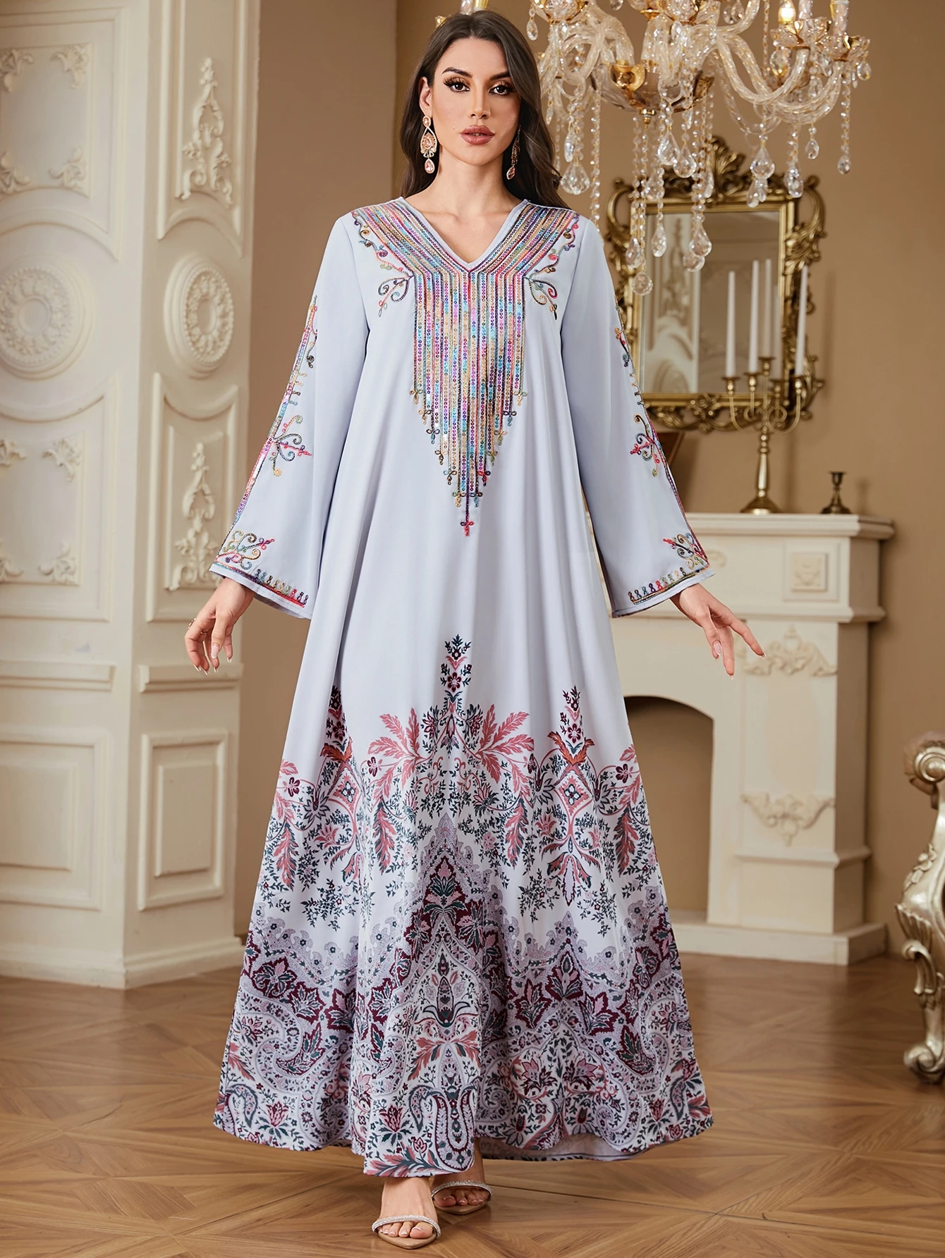 

Ele Long Sve Веревочный вышитый халат Dr Deep V Ne a Line Юбка для свиданий и повседневного ношения Осенний сезон Faion