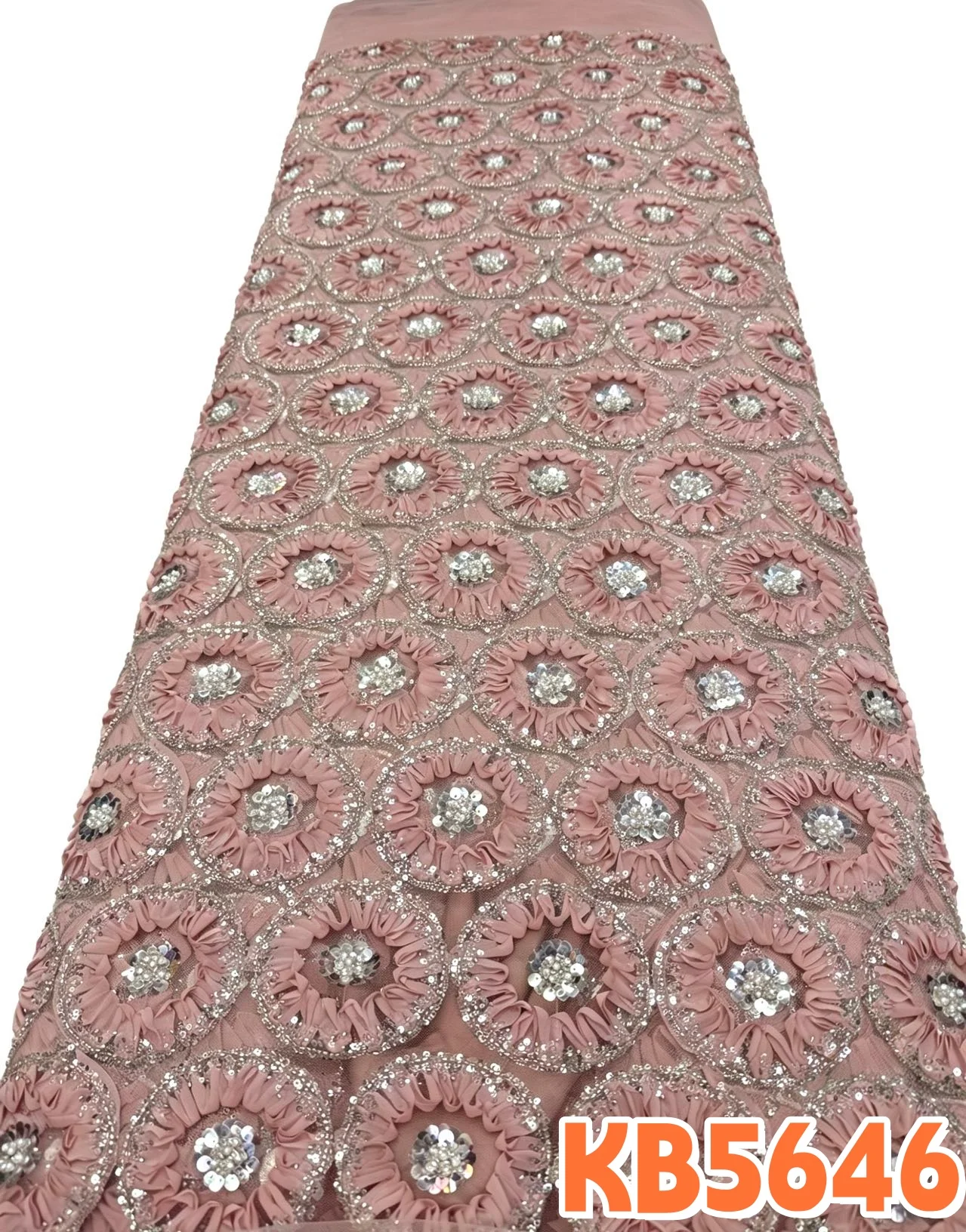 

DREAMYALISI Lace Fabrics Quality 2026 Glitters Beads 3d Flower Sequin Lace Trim Garment Fabrics for Sewing 5 Yards Beaded KB5646