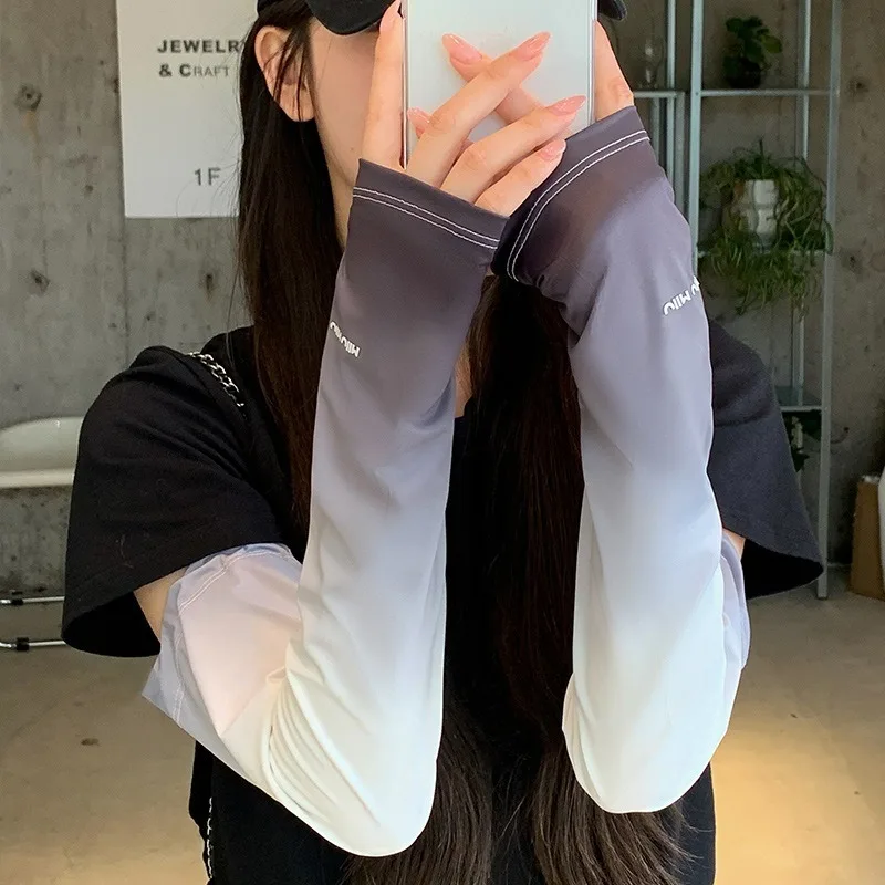 أغطية أكمام فضفاضة من الحرير الجليدي للسيدات بألوان متدرجة للحماية من الشمس أغطية ذراع صيفية عصرية فضفاضة بأكمام ثلجية