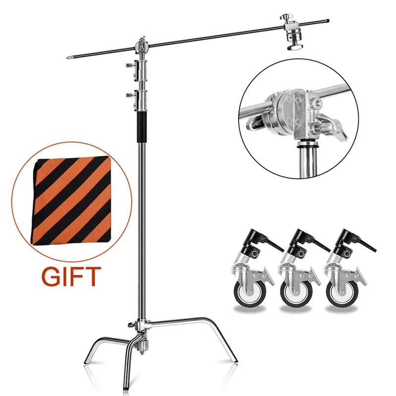 SH 2.6M Heavy Duty Stainless Steel  With Pulley Foldable Tripod Photography C-Stand For Spot Light Softbox Photo Studio