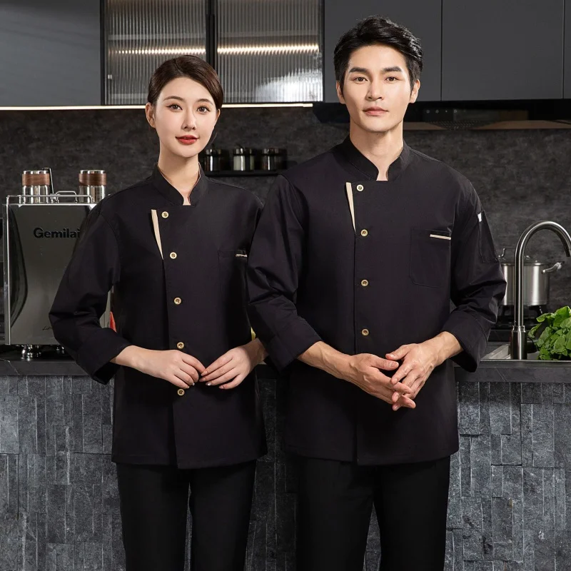 Chef Overalls Long Sleeve Winter Men's Catering Restaurant Hot Pot Restaurant Kitchen Cook Clothes Canteen Waiter Long Sleeve