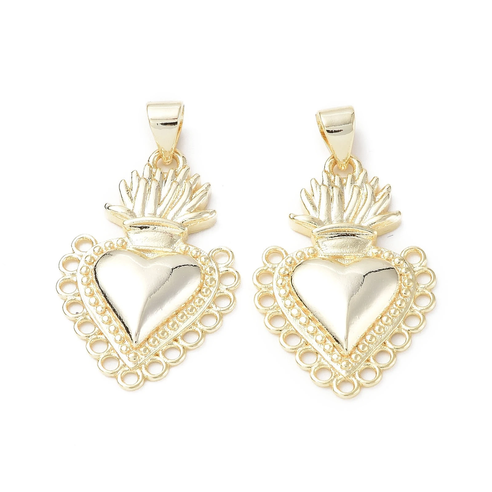 

10pcs Brass Sacred Heart Charm Pendants with Jump Ring 18K Gold Plated for Necklace Earrings DIY Jewelry Accessories 27x17.5x3mm