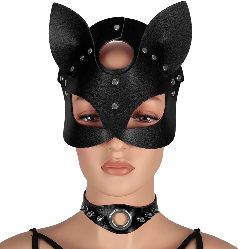 

Spike Rivet Mask Body Sexy Harness For Women Punk Leather Necklace Collar Sword Belt Erotic Pastel Accessories Cosplay Fetish